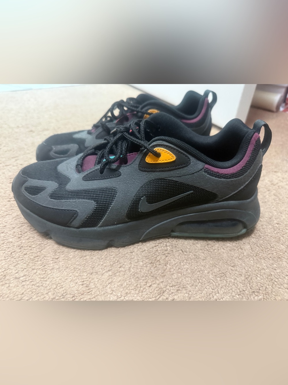 Nike Black & Gray Sneakers with Purple Lining and Yellow Accents